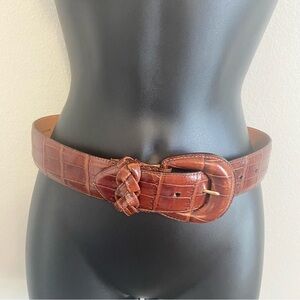 Brighton Embossed Calfskin on Saddle Leather Brown Belt Size Small